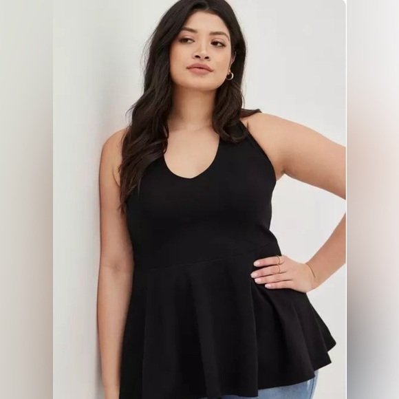 torrid Tops - Torrid Foxy Halter Neck Peplum Top Retro Black Plus Size 5X/28W Summer/Vacation